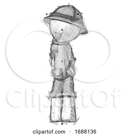 Sketch Explorer Ranger Man Thinking, Wondering, or Pondering Rear View by Leo Blanchette