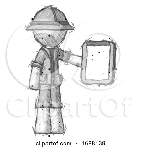 Sketch Explorer Ranger Man Showing Clipboard to Viewer by Leo Blanchette