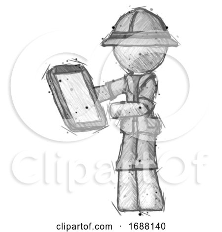 Sketch Explorer Ranger Man Reviewing Stuff on Clipboard by Leo Blanchette