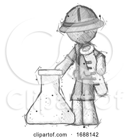 Sketch Explorer Ranger Man Holding Test Tube Beside Beaker or Flask by Leo Blanchette