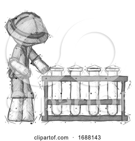 Sketch Explorer Ranger Man Using Test Tubes or Vials on Rack by Leo Blanchette