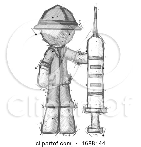 Sketch Explorer Ranger Man Holding Large Syringe by Leo Blanchette