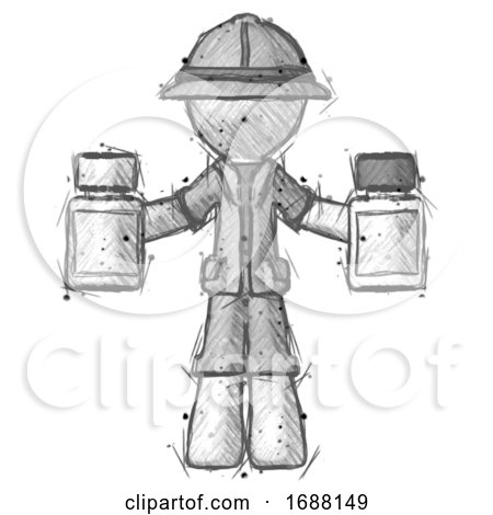 Sketch Explorer Ranger Man Holding Two Medicine Bottles by Leo Blanchette