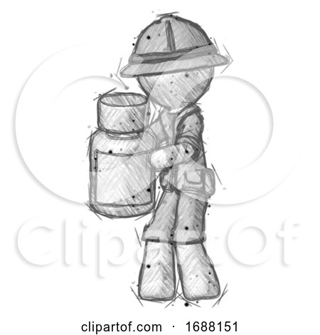 Sketch Explorer Ranger Man Holding White Medicine Bottle by Leo Blanchette