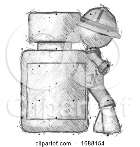 Sketch Explorer Ranger Man Leaning Against Large Medicine Bottle by Leo Blanchette