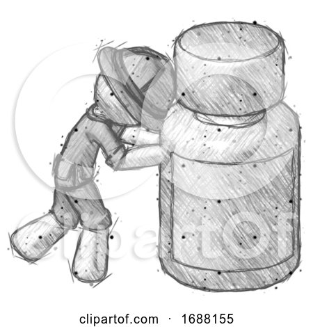 Sketch Explorer Ranger Man Pushing Large Medicine Bottle by Leo Blanchette