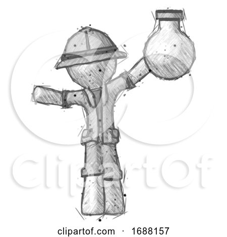 Sketch Explorer Ranger Man Holding Large Round Flask or Beaker by Leo Blanchette