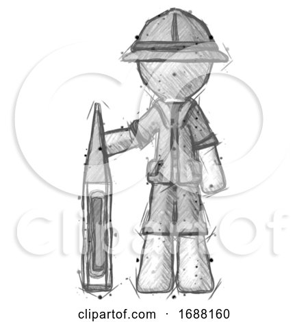 Sketch Explorer Ranger Man Standing with Large Thermometer by Leo Blanchette