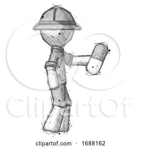 Sketch Explorer Ranger Man Holding Pill Walking to Right by Leo Blanchette