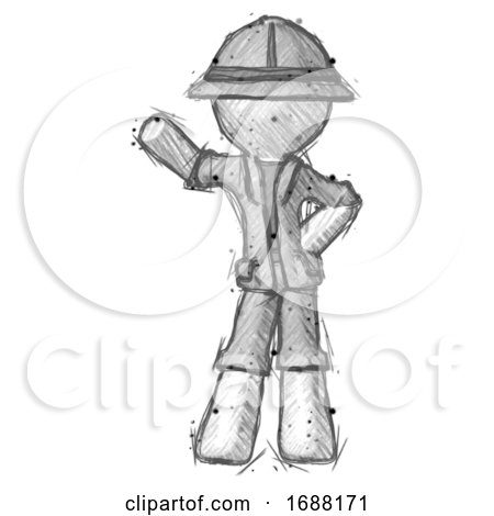 Sketch Explorer Ranger Man Waving Right Arm with Hand on Hip by Leo Blanchette
