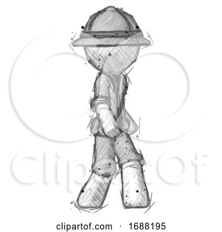 Sketch Explorer Ranger Man Walking Turned Right Front View by Leo Blanchette