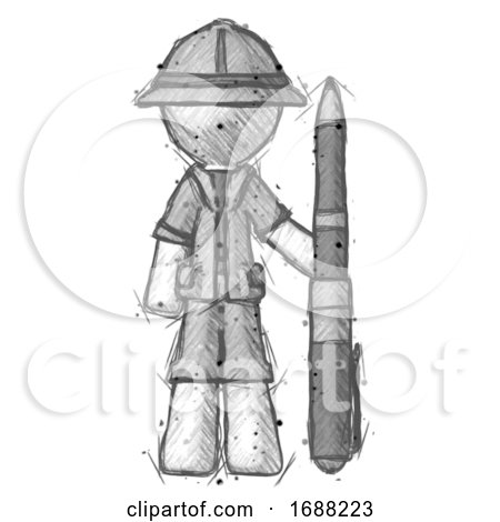 Sketch Explorer Ranger Man Holding Large Pen by Leo Blanchette