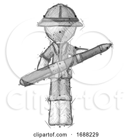 Sketch Explorer Ranger Man Posing Confidently with Giant Pen by Leo Blanchette