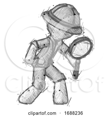 Sketch Explorer Ranger Man Inspecting with Large Magnifying Glass Right by Leo Blanchette