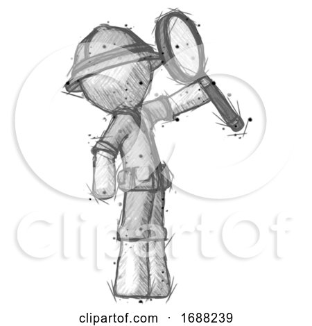 Sketch Explorer Ranger Man Inspecting with Large Magnifying Glass Facing up by Leo Blanchette