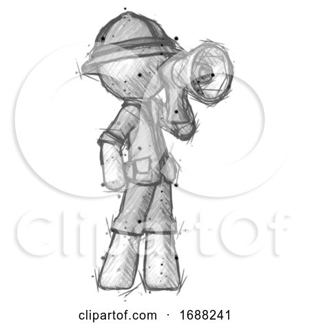 Sketch Explorer Ranger Man Shouting into Megaphone Bullhorn Facing Right by Leo Blanchette