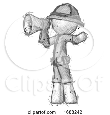 Sketch Explorer Ranger Man Shouting into Megaphone Bullhorn Facing Left by Leo Blanchette