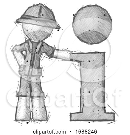 Sketch Explorer Ranger Man with Info Symbol Leaning up Against It by Leo Blanchette