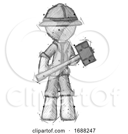 Sketch Explorer Ranger Man with Sledgehammer Standing Ready to Work or Defend by Leo Blanchette