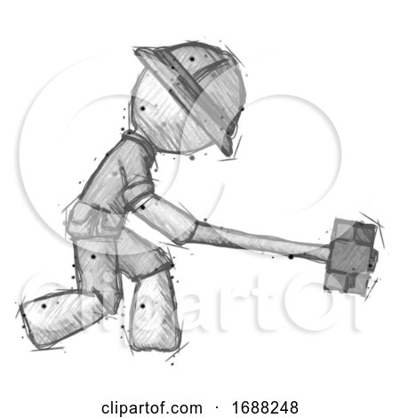 Sketch Explorer Ranger Man Hitting with Sledgehammer, or Smashing Something by Leo Blanchette