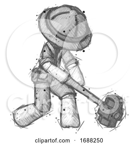 Sketch Explorer Ranger Man Hitting with Sledgehammer, or Smashing Something at Angle by Leo Blanchette