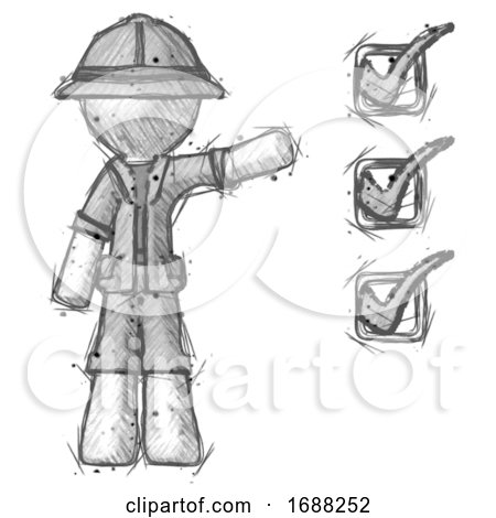 Sketch Explorer Ranger Man Standing by List of Checkmarks by Leo Blanchette