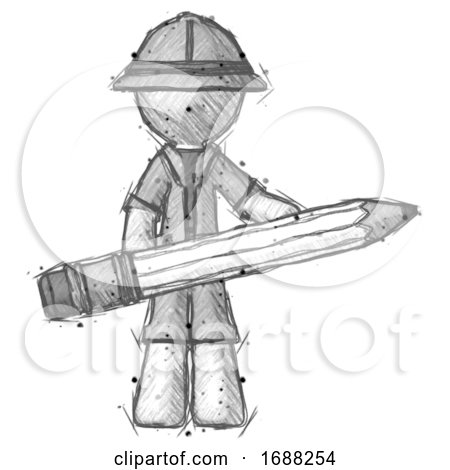 Sketch Explorer Ranger Man Writer or Blogger Holding Large Pencil by Leo Blanchette