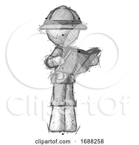 Sketch Explorer Ranger Man Reading Book While Standing up Facing Away by Leo Blanchette