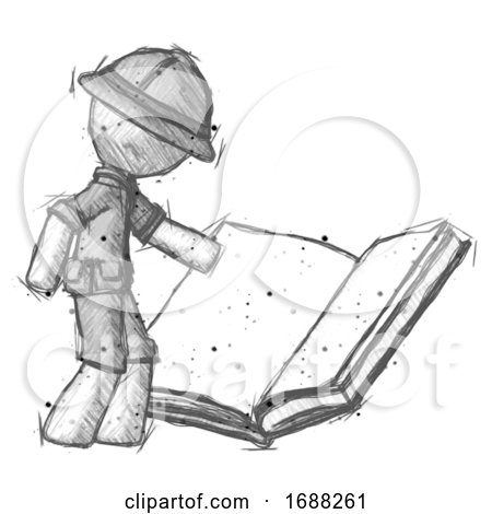 Sketch Explorer Ranger Man Reading Big Book While Standing Beside It by Leo Blanchette