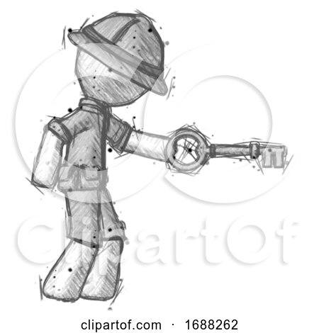 Sketch Explorer Ranger Man with Big Key of Gold Opening Something by Leo Blanchette
