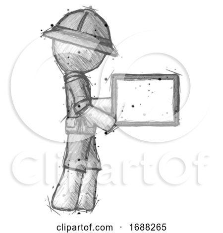 Sketch Explorer Ranger Man Show Tablet Device Computer to Viewer, Blank Area by Leo Blanchette
