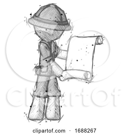Sketch Explorer Ranger Man Holding Blueprints or Scroll by Leo Blanchette