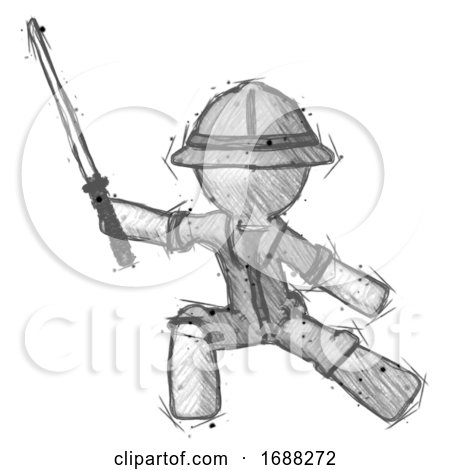 Sketch Explorer Ranger Man with Ninja Sword Katana in Defense Pose by Leo Blanchette