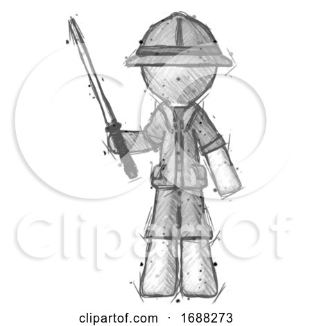 Sketch Explorer Ranger Man Standing up with Ninja Sword Katana by Leo Blanchette