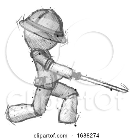 Sketch Explorer Ranger Man with Ninja Sword Katana Slicing or Striking Something by Leo Blanchette