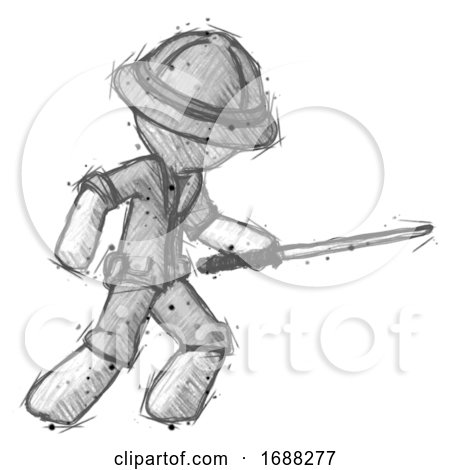 Sketch Explorer Ranger Man Stabbing with Ninja Sword Katana by Leo Blanchette