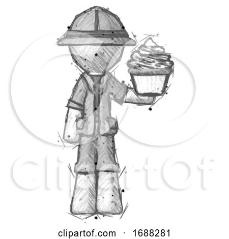 Sketch Explorer Ranger Man Presenting Pink Cupcake to Viewer by Leo Blanchette