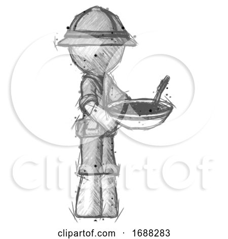 Sketch Explorer Ranger Man Holding Noodles Offering to Viewer by Leo Blanchette