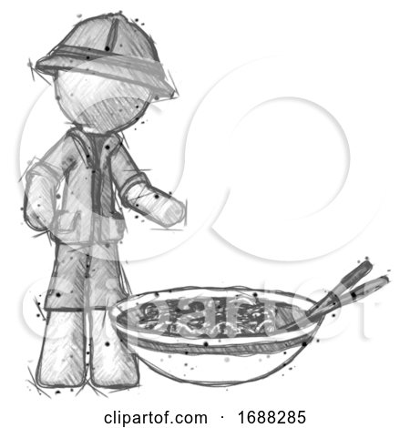 Sketch Explorer Ranger Man and Noodle Bowl, Giant Soup Restaraunt Concept by Leo Blanchette