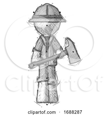 Sketch Explorer Ranger Man Holding Fire Fighter'S Ax by Leo Blanchette