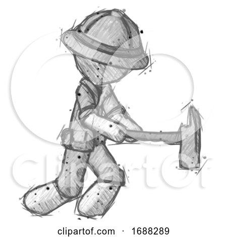 Sketch Explorer Ranger Man with Ax Hitting, Striking, or Chopping by Leo Blanchette