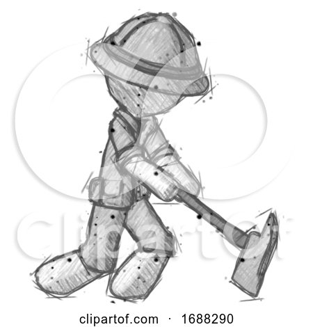 Sketch Explorer Ranger Man Striking with a Firefighter'S Ax by Leo Blanchette