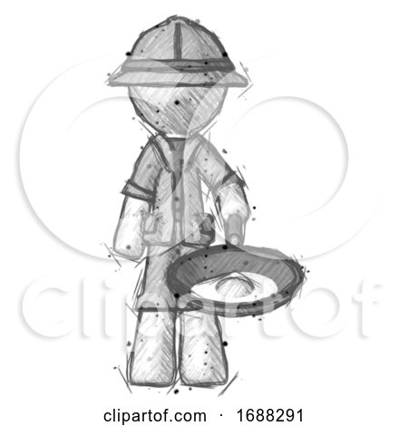 Sketch Explorer Ranger Man Frying Egg in Pan or Wok by Leo Blanchette