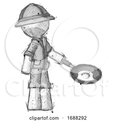 Sketch Explorer Ranger Man Frying Egg in Pan or Wok Facing Right by Leo Blanchette