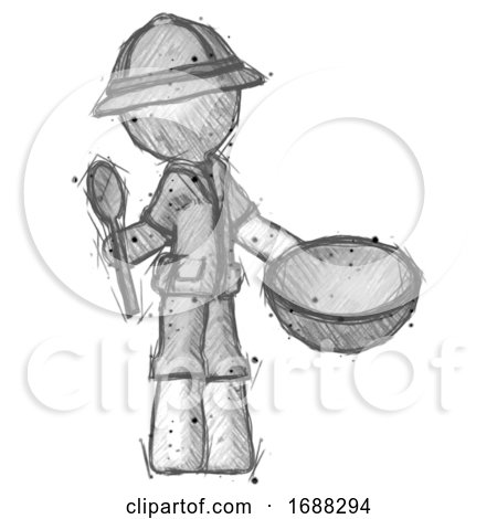 Sketch Explorer Ranger Man with Empty Bowl and Spoon Ready to Make Something by Leo Blanchette