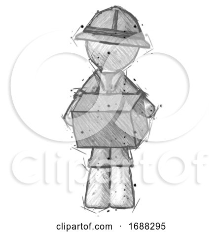 Sketch Explorer Ranger Man Holding Box Sent or Arriving in Mail by Leo Blanchette