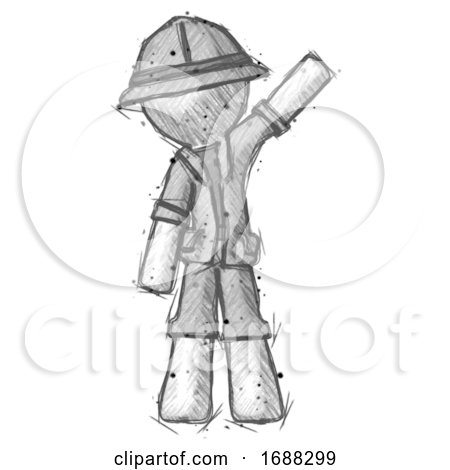 Sketch Explorer Ranger Man Waving Emphatically with Left Arm by Leo Blanchette