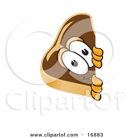 Clipart Picture of a Meat Beef Steak Mascot Cartoon Character Looking Around a Corner by Toons4Biz