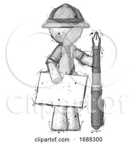 Sketch Explorer Ranger Man Holding Large Envelope and Calligraphy Pen by Leo Blanchette