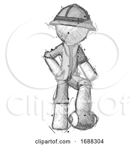 Sketch Explorer Ranger Man Standing with Foot on Football by Leo Blanchette